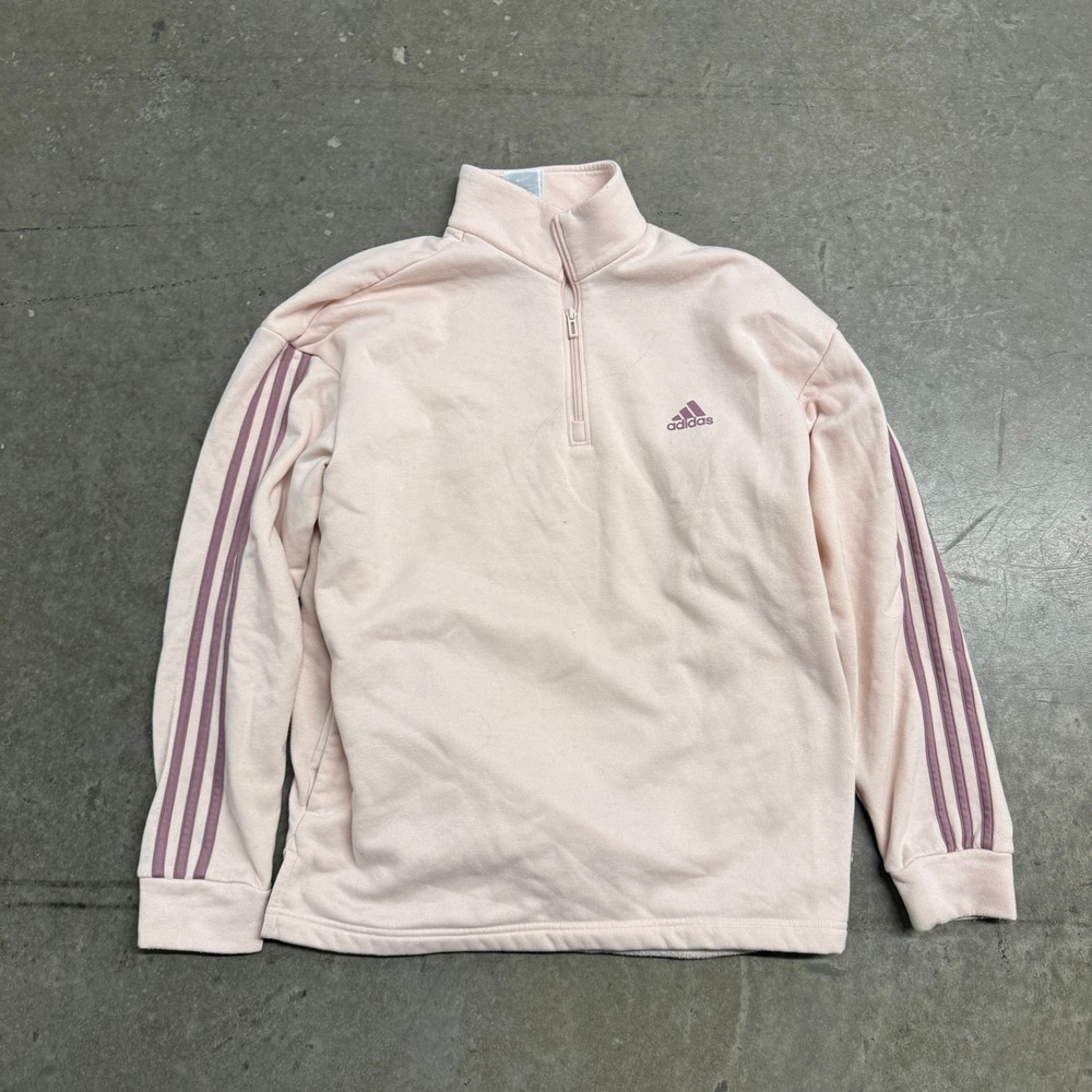 Adidas Womens 1/4 Zip Sweatshirt Pink Purple 3 Stripe Pullover Large 2342‎